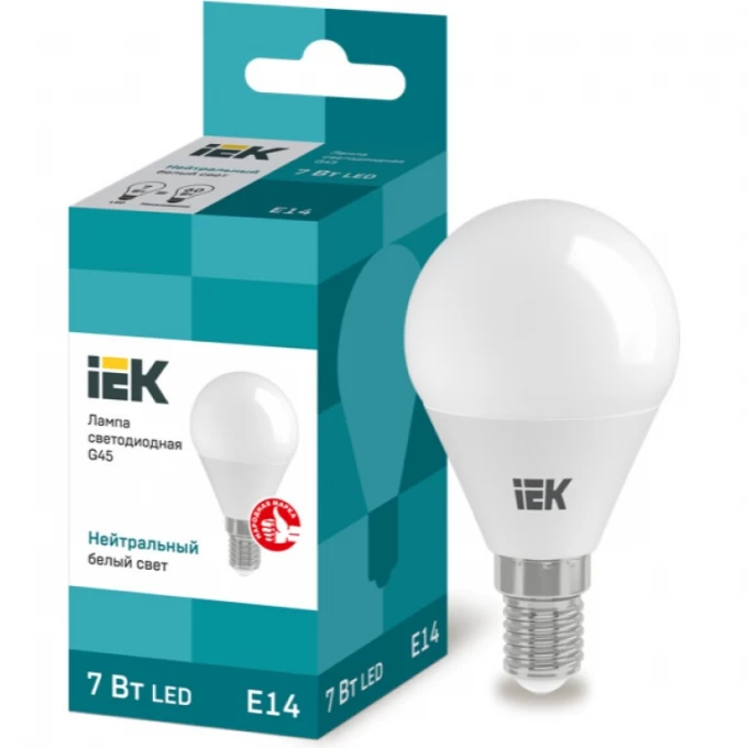 Лампа светодиодная IEK G45 шар 7Вт 230В 4000К E14 - LLE-G45-7-230-40-E14 Лампа светодиодная IEK G45 шар 7Вт 230В 4000К E14 - LLE-G45-7-230-40-E14