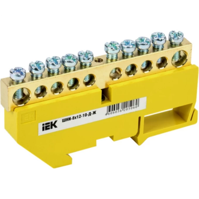 Шина PE "земля" на DIN-изоляторе IEK ШНИ-8х12-10-Д-Ж - YNN10-812-10D-K05 Шина PE "земля" на DIN-изоляторе IEK ШНИ-8х12-10-Д-Ж - YNN10-812-10D-K05
