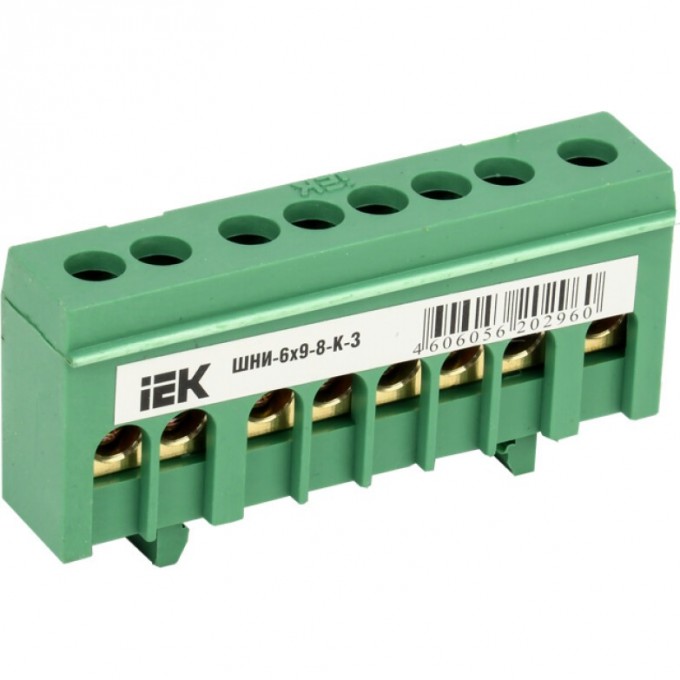 Шина PE "земля" в корпусном изоляторе на DIN-рейку IEK ШНИ-6х9-8-К-З - YNN10-69-8KD-K06 Шина PE "земля" в корпусном изоляторе на DIN-рейку IEK ШНИ-6х9-8-К-З - YNN10-69-8KD-K06