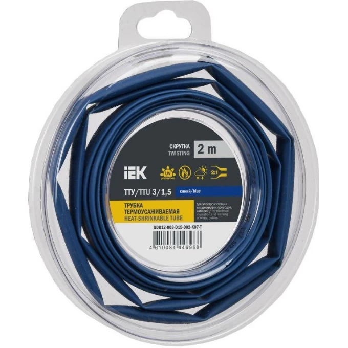 Трубка термоусадочная IEK ТТУ нг-LS 3/1.5 син. (уп.2м) UDR12-003-D15-002-K07-T Трубка термоусадочная IEK ТТУ нг-LS 3/1.5 син. (уп.2м) UDR12-003-D15-002-K07-T