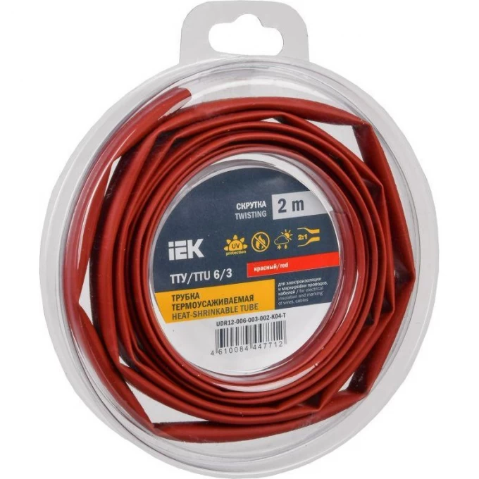 Трубка термоусадочная IEK ТТУ нг-LS 6/3 красн. (уп.2м) UDR12-006-003-002-K04-T Трубка термоусадочная IEK ТТУ нг-LS 6/3 красн. (уп.2м) UDR12-006-003-002-K04-T