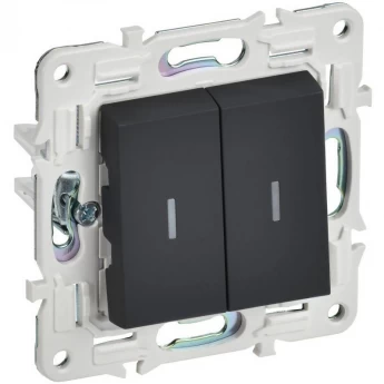 Выключатель проходной 2-клавишный IEK SKANDY 10А SK-V10G с индикацией графит SK-V22-1-10-K53